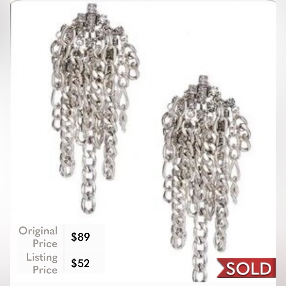 Gianni Bini Silver Chain Waterfall Crystal Chain Chandelier Earrings